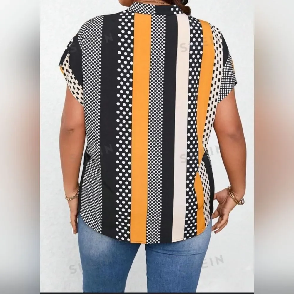 Shein Lune‎ polka dotted striped 1X top